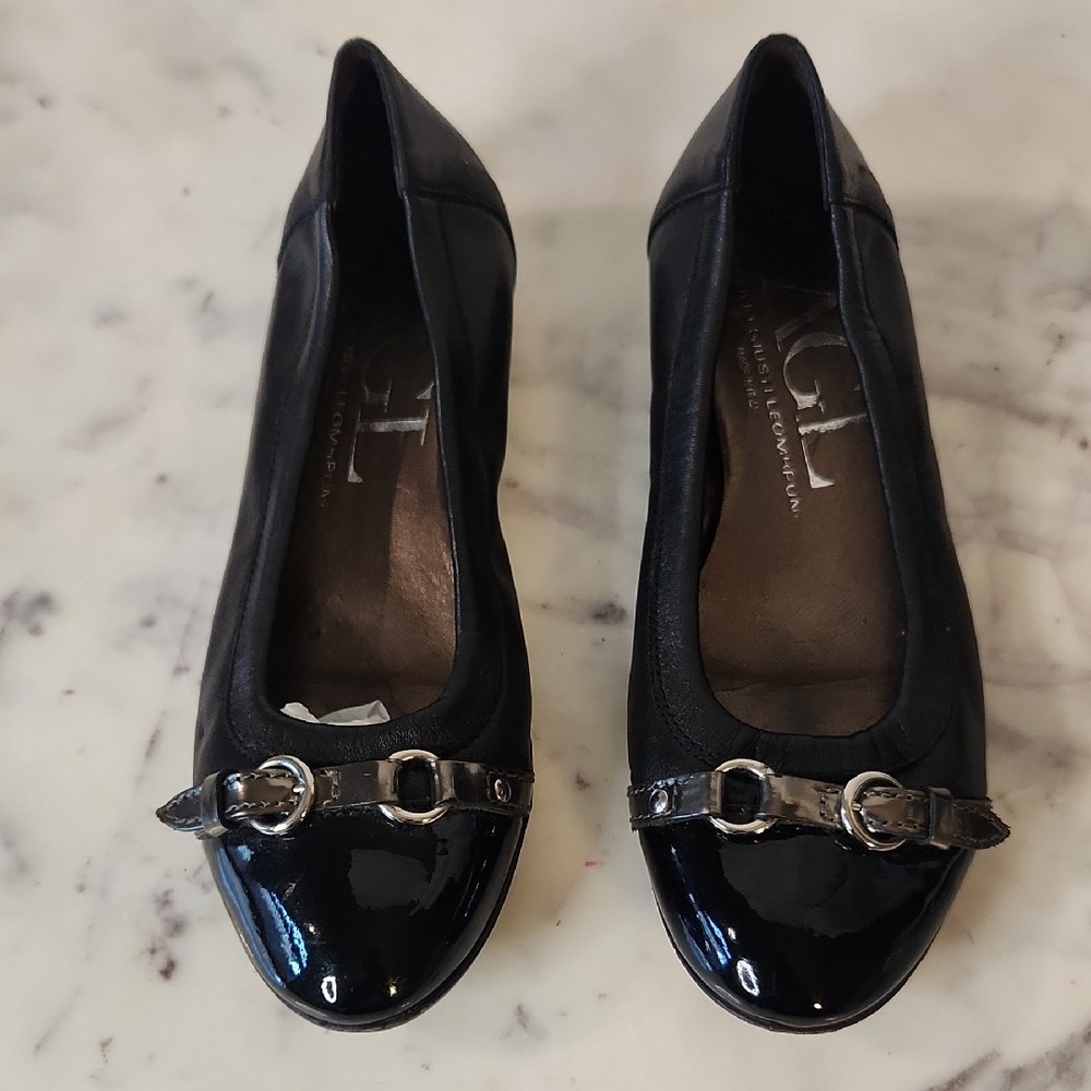 AGL | Black Patent Leather | Classic Flats with Silver Accents Sz 36